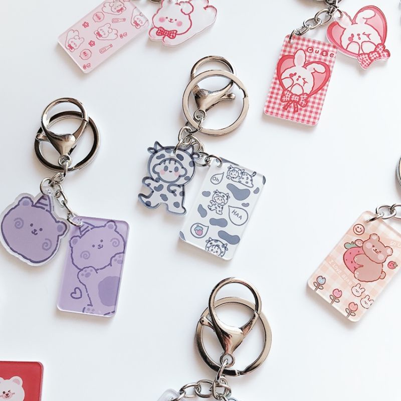 Móc khóa Acrylic 2 sticker siêu dễ thương