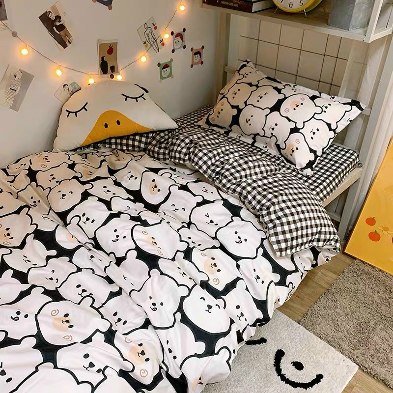 Bộ chăn ga gối Poly Cotton HQ Bánh gấu ấm áp đáng yêu (Tặng vỏ gối ôm) - Miễn phí bo chun