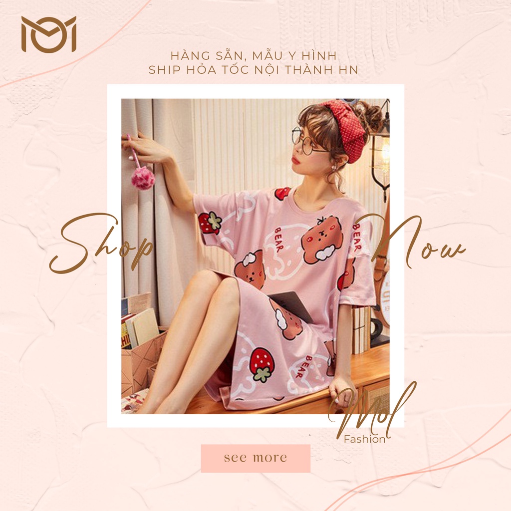 Váy ngủ cộc tay | Đầm ngủ dáng suông chất cotton mềm mát họa tiết hoạt hình cute hoạt hình