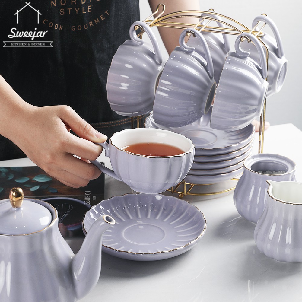 ❆Bộ Trà Sứ Sweetjar Dòng Hoàng Gia Anh 8 OZ Ly & Đĩa Dịch Vụ Cho 6 Với Ấm Trà Lọ Đựng Đường Bình Đựng Kem Teaspoons Bộ L