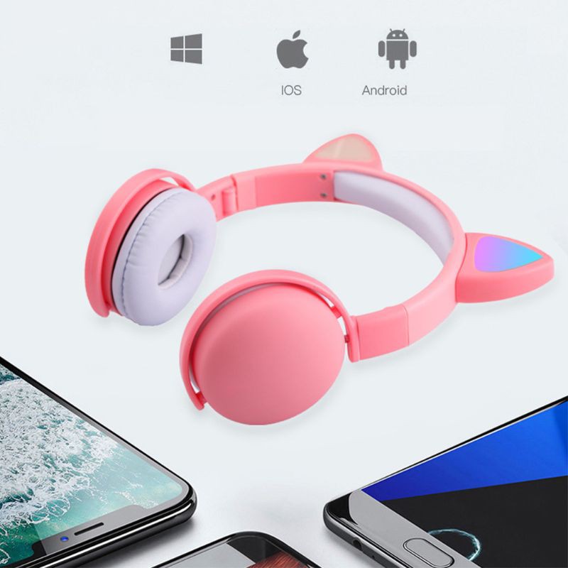 Tai Nghe Bluetooth Hình Tai Mèo Có Đèn Led Cho Bé