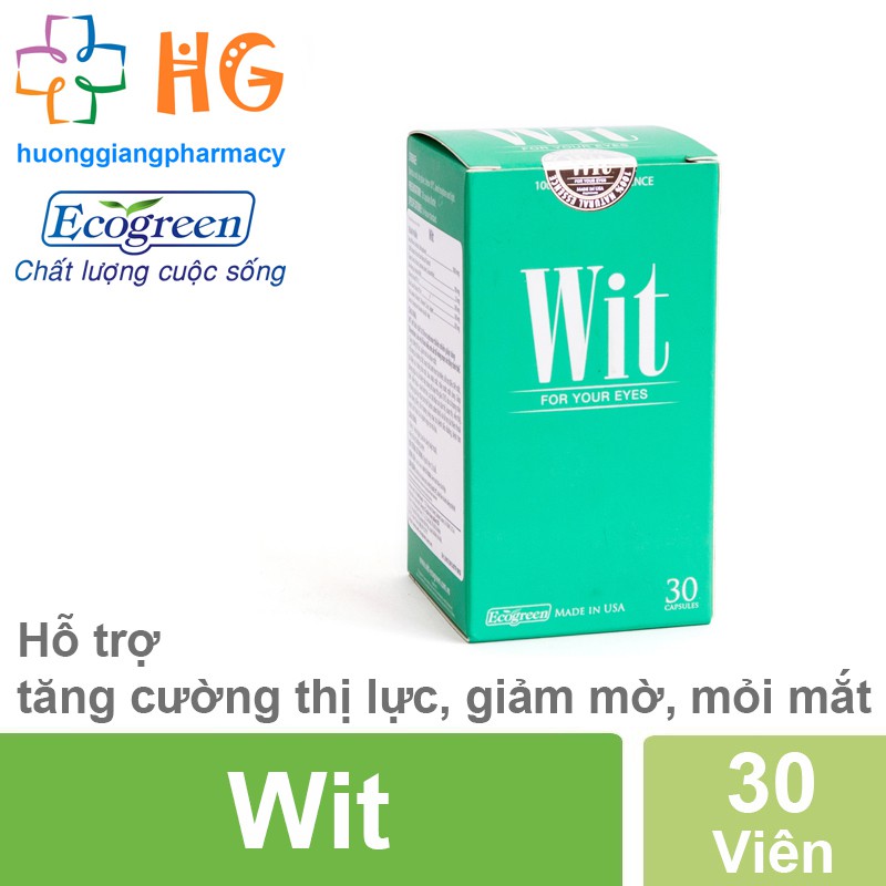Wit - Bảo vệ võng mạc và thủy tinh thể. Tăng cường thị lực, giảm mờ, mỏi mắt (Lọ 30 Viên)