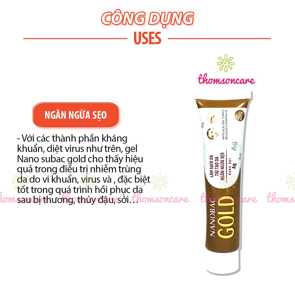 Kem bôi thủy đậu, kiến ba khoang, côn trùng cắn, zona từ nano bạc và thảo dược  - Nano Subac Gold tuýp 20g