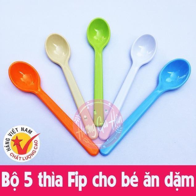 Bộ 5 thìa nhựa cho bé ăn dặm Song Long - Made in Việt Nam (nhiều màu)
