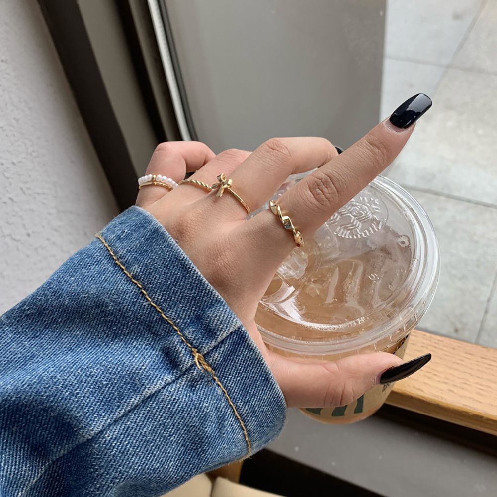 Bộ nhẫn hợp kim hình bướm đính ngọc trai đơn giản cho nữ