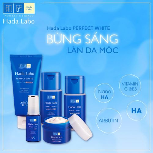 Bộ 4 Sản Phẩm Dưỡng trắng mượt vượt trội Hada Labo Perfect White