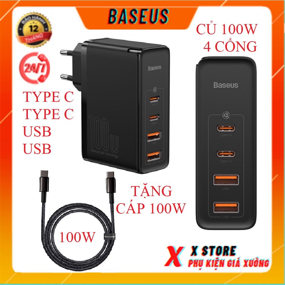 Bộ sạc nhanh 100W Baseus 4 Cổng CCGAN2P-M01 USB/Type c