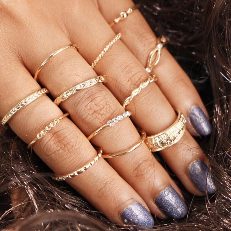 Bộ 12 nhẫn đeo tay phong cách vintage xinh xắn