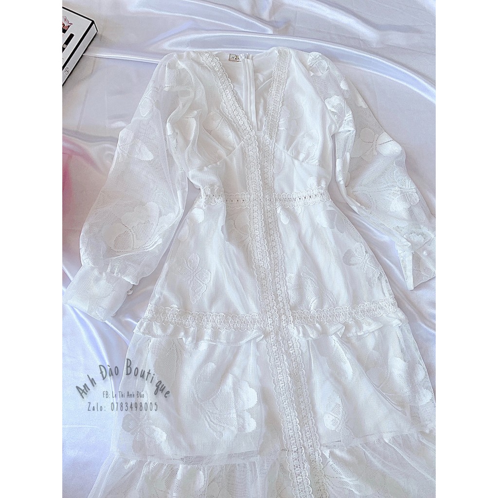 Đầm Maxi Ren Trắng Tay Dài Cổ V Nút, Đầm Dự Tiệc, Đi Biển, Chụp Ảnh (Ảnh Thật) | BigBuy360 - bigbuy360.vn