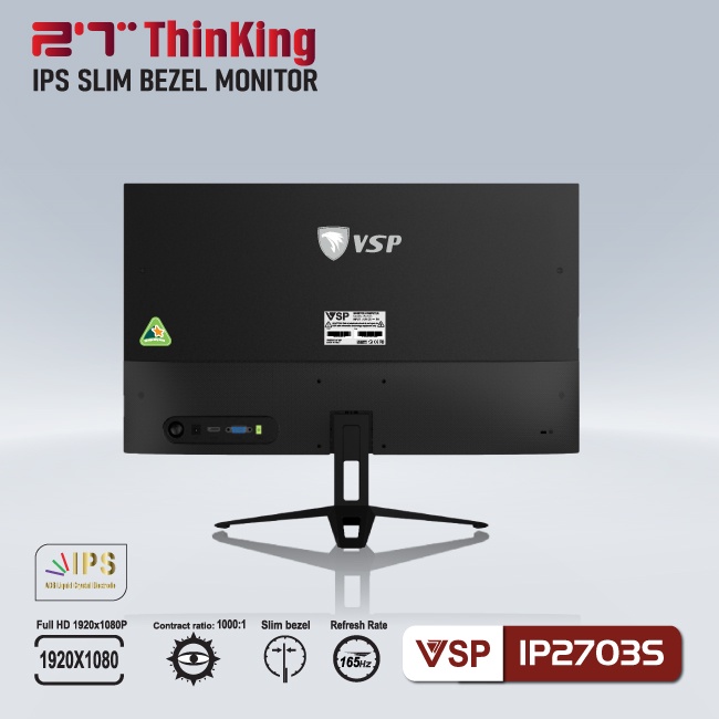 Màn hình VSP IP2703S 27inch Gaming (27&quot; IPS FHD 165Hz, HDMI+DP+Audio 3.5) - Hàng chính hãng