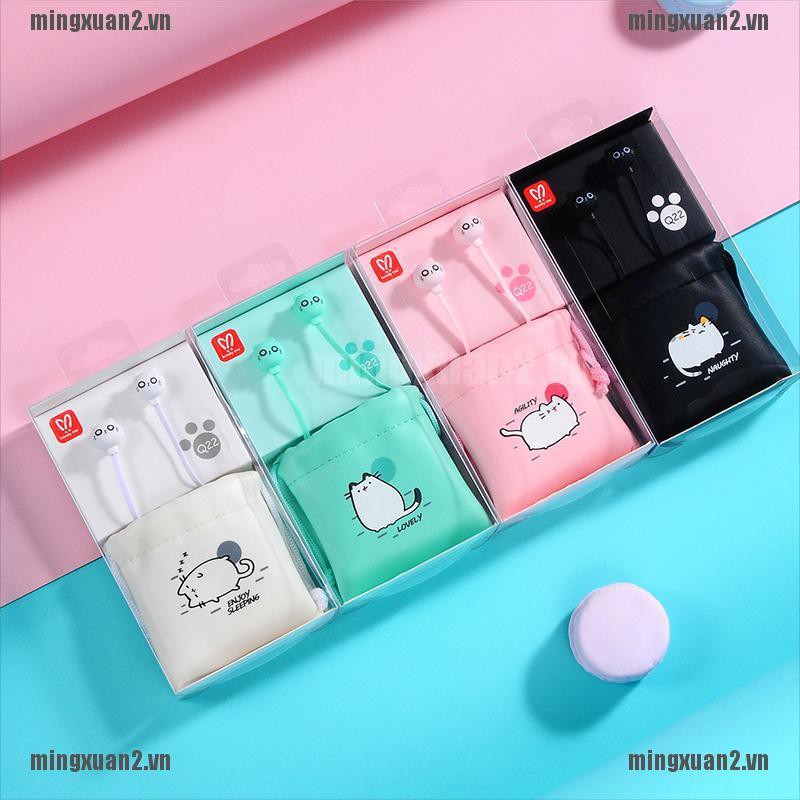 MINXT Cute Cat Wired Earphone Stereo Earbuds Kid Gift Phone Headset with Earphone Case VN