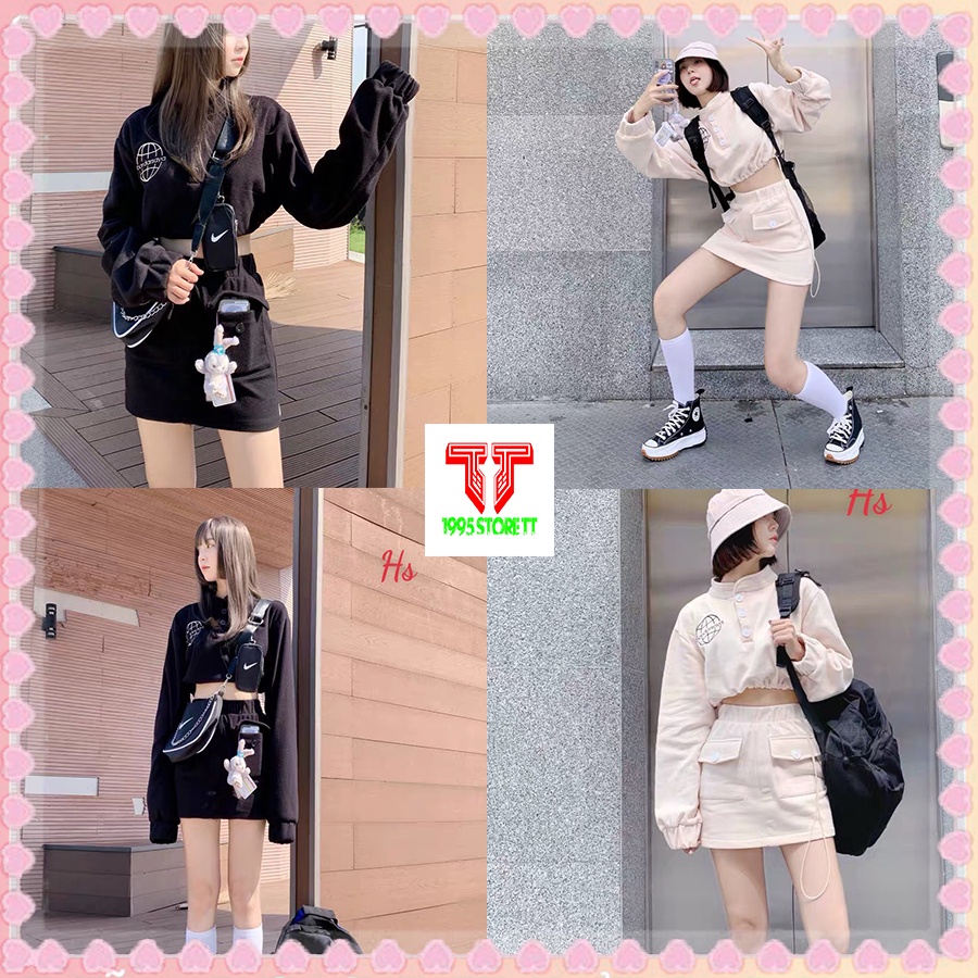 Set Crt Khuy Cúc Chân Váy 2 Túi In Bandarsaya Chất Liệu Nỉ Cotton 2 Màu Mã 0702 STORE TT 1995
