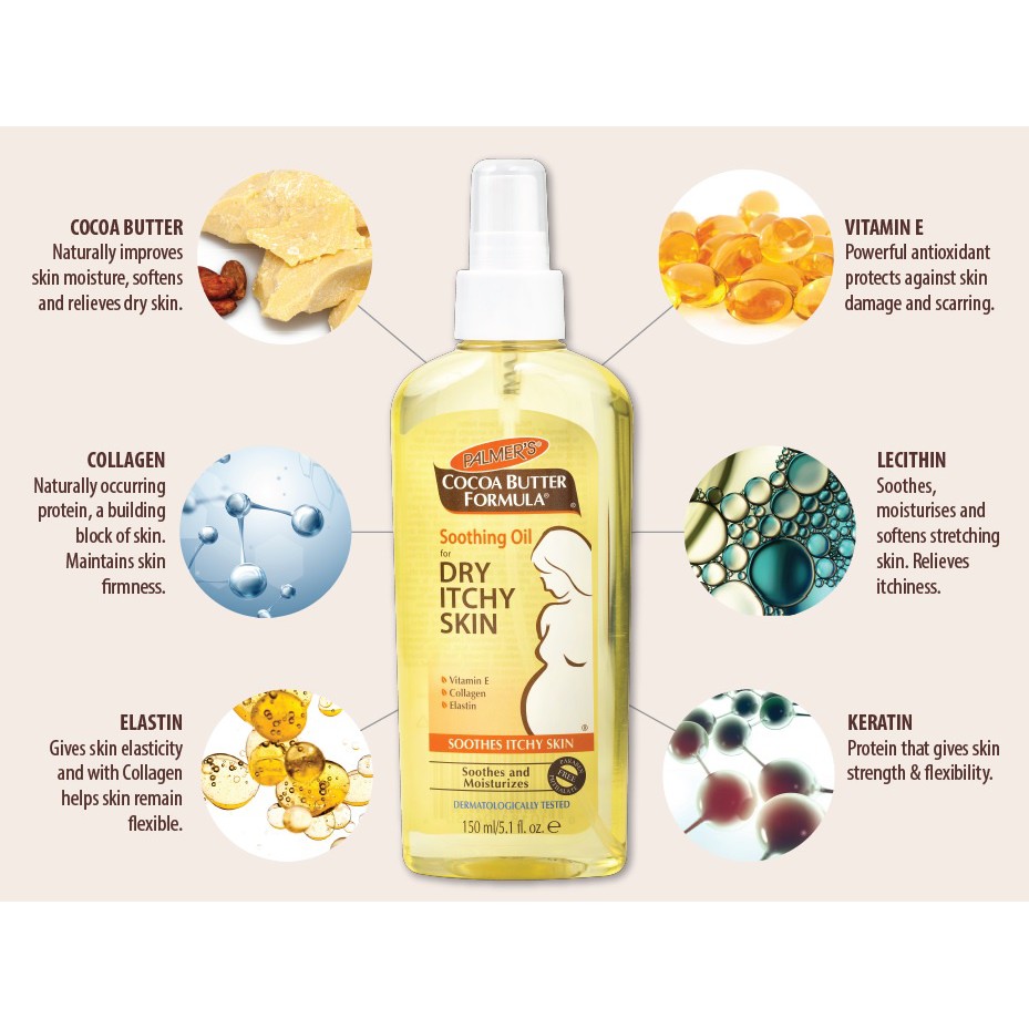 Dầu giảm nhanh khô ngứa da Palmer’s Cocoa Butter Formula Soothing Oil for Dry and Itchy Skin 150ml