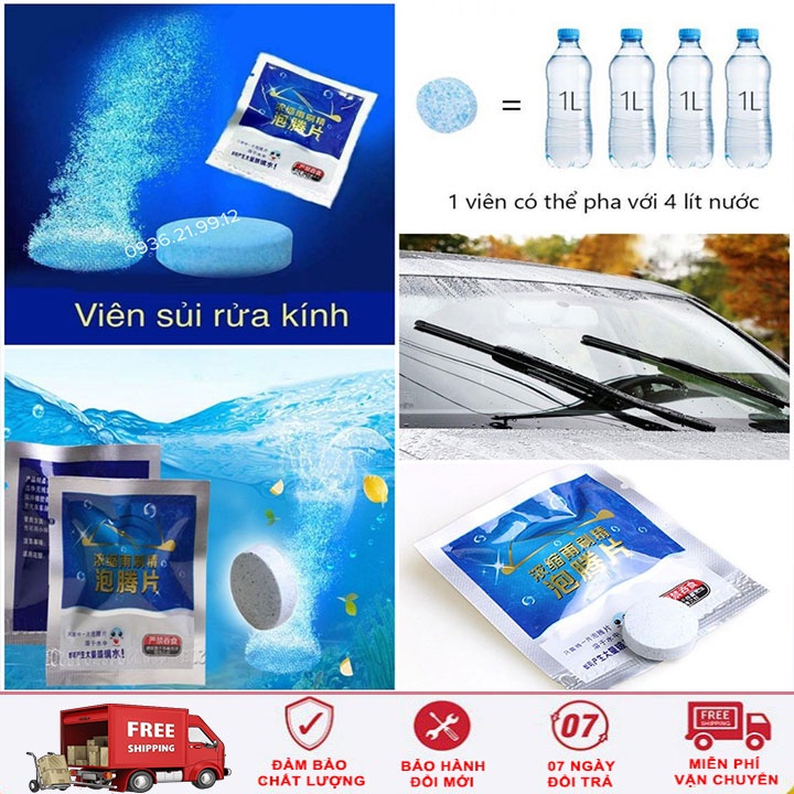 Viên Sủi Rửa Kính Ô Tô Siêu Sạch, 100% sinh học, thân thiện môi trường