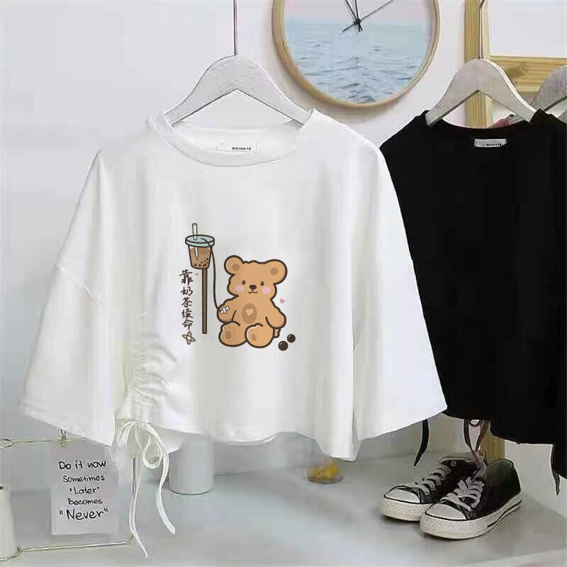 Áo Croptop Dây Rút Form Rộng Phong Cách Hàn Quốc