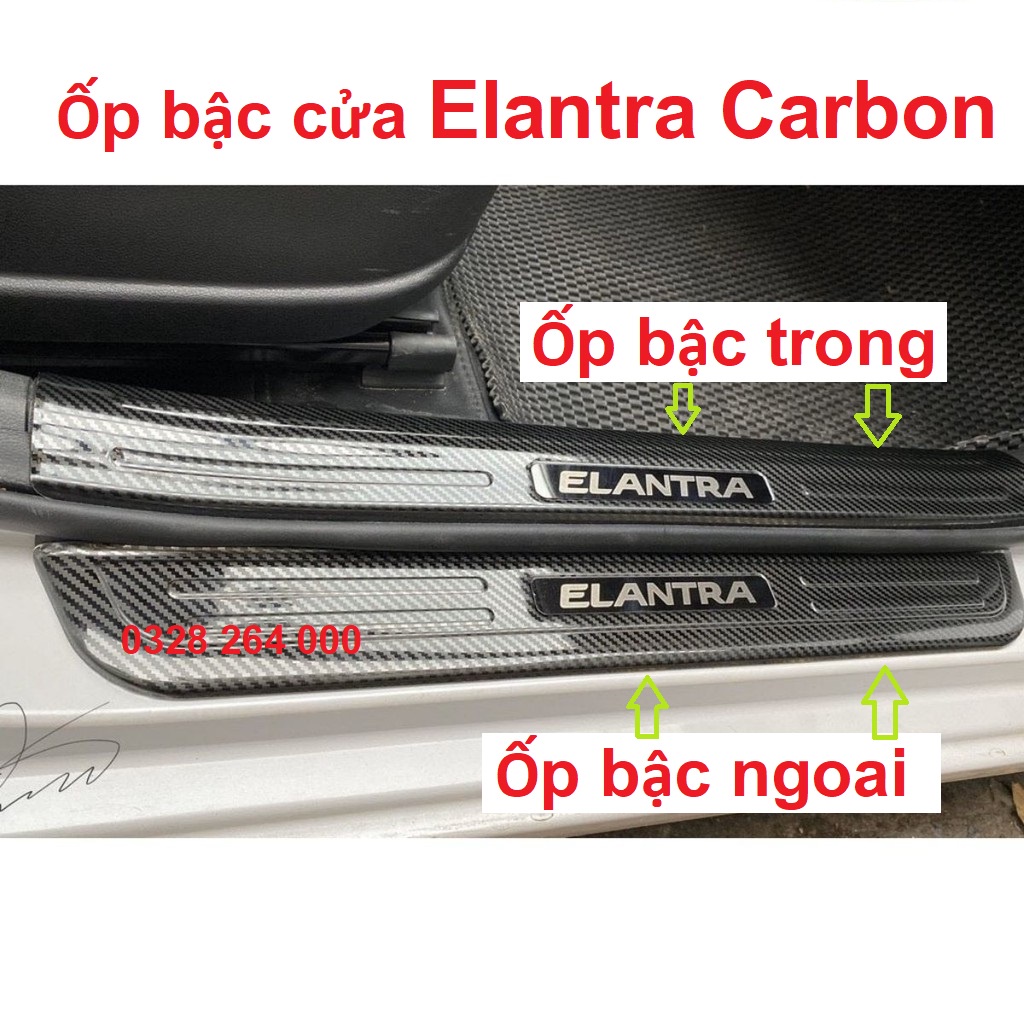 Ốp bậc cửa, nẹp bước chân Carbon xe Hyundai Elantra 2016 - 2021 mẫu vân cacbon cao cấp