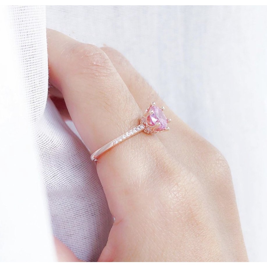 Nhẫn Mạ Bạc 925 Hình Vương Miện Đính Đá Pha Lê