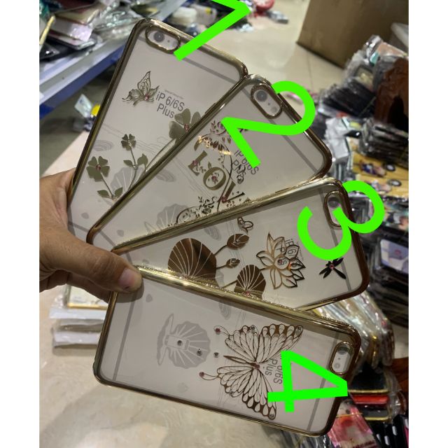 Iphone 6Plus ốp dẻo xi viền đính đá in hoa văn