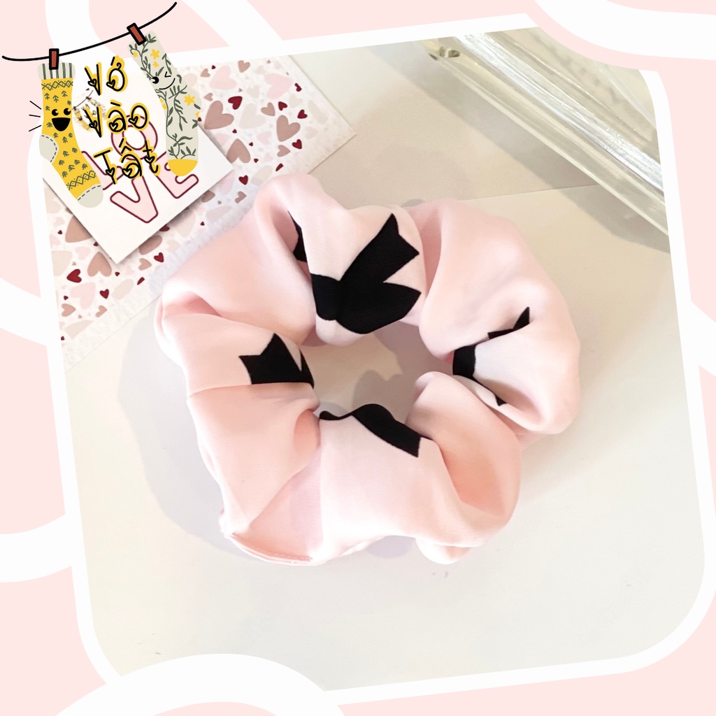 Buộc tóc scrunchies vải voan phồng màu hồng xinh xắn