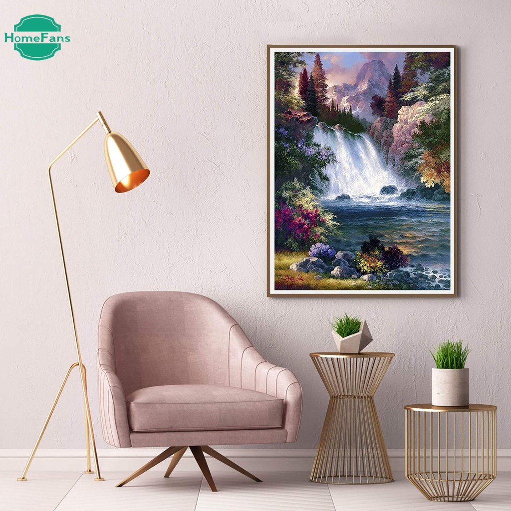 Bộ Tranh Đính Đá 5d Tự Làm Hình Thác Nước Sang Trọng 30x40cm