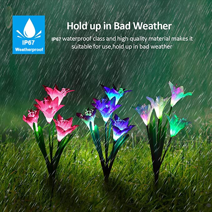 Đèn Trang Trí Sân Vườn Chống Nước Hình Hoa Lily Lớn Hơn 4 Chế Độ Chạy Bằng Năng Lượng Mặt Trời