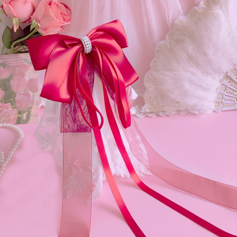 Youyo Kẹp Tóc Ngắn Đính Nơ Ruy Băng Dài Đáng Yêu Không Trơn Trang Trí Tóc