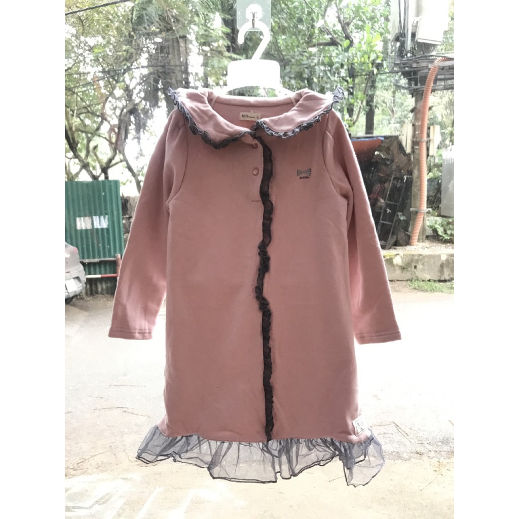Áo khoác nỉ bông dáng dài viền ren Petite Mieux. HA0806 (2 màu)