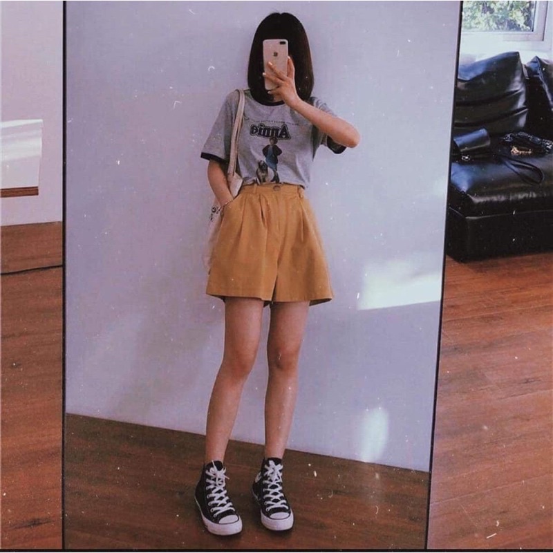 Quần Short Kaki 3 Màu L.Y Store Nữ [FREESHIP]  Shorts khaki sắn gấu cạp khuy lưng thun màu ĐEN | TRẮNG | BE Ulzzang