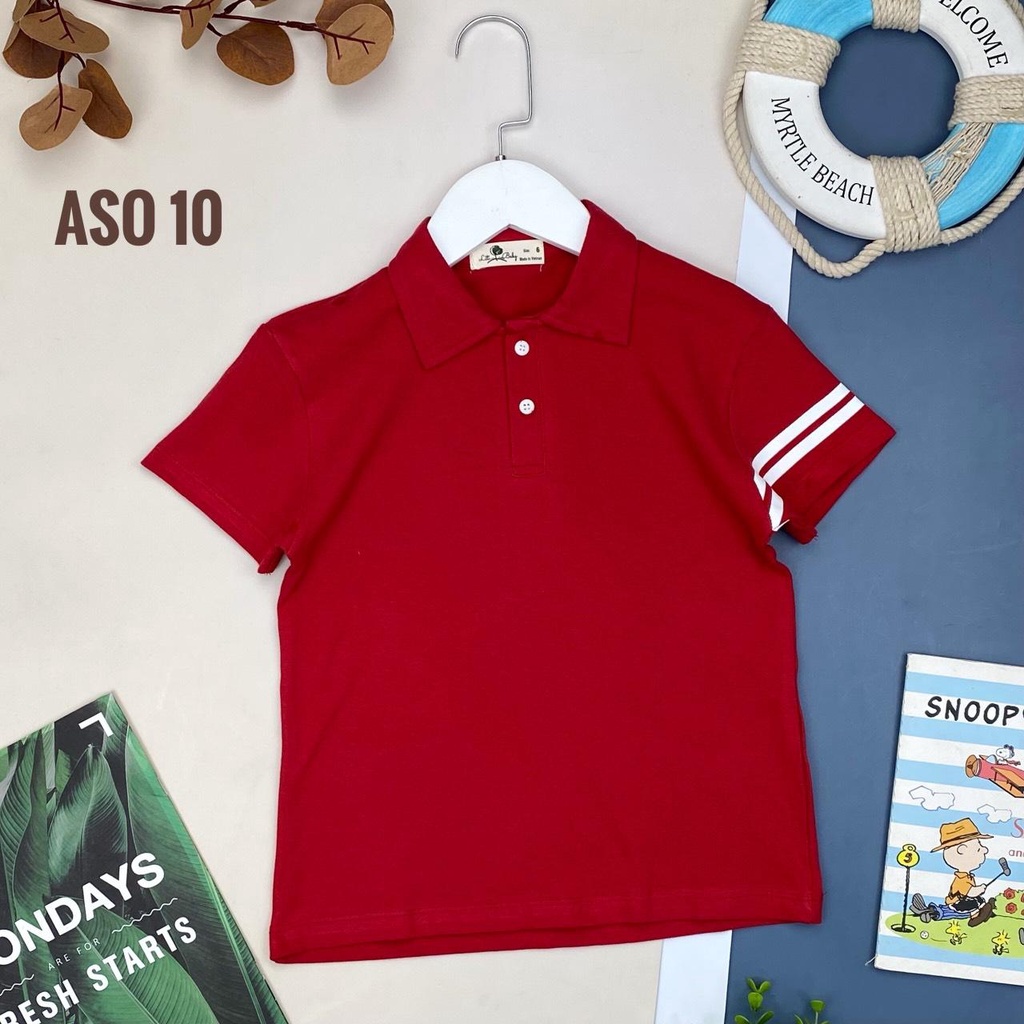 Áo cotton LITIBABY có cổ sọc tay, chất mát, không nhăn, size 6/14T