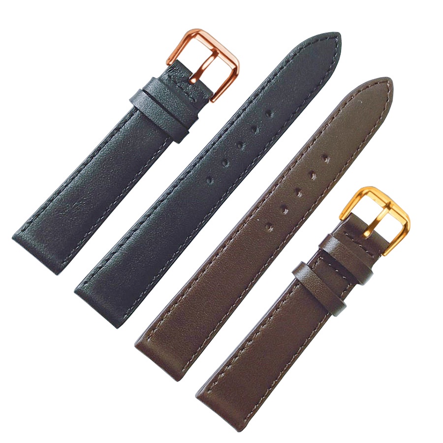{Đen/Nâu} Dây da đồng hồ nam nữ DA BÒ THẬT 2 LỚP MỎNG, SIÊU DẺO BO-03 KHÓA CÀI size 12 - 14-16-18 - 20mm
