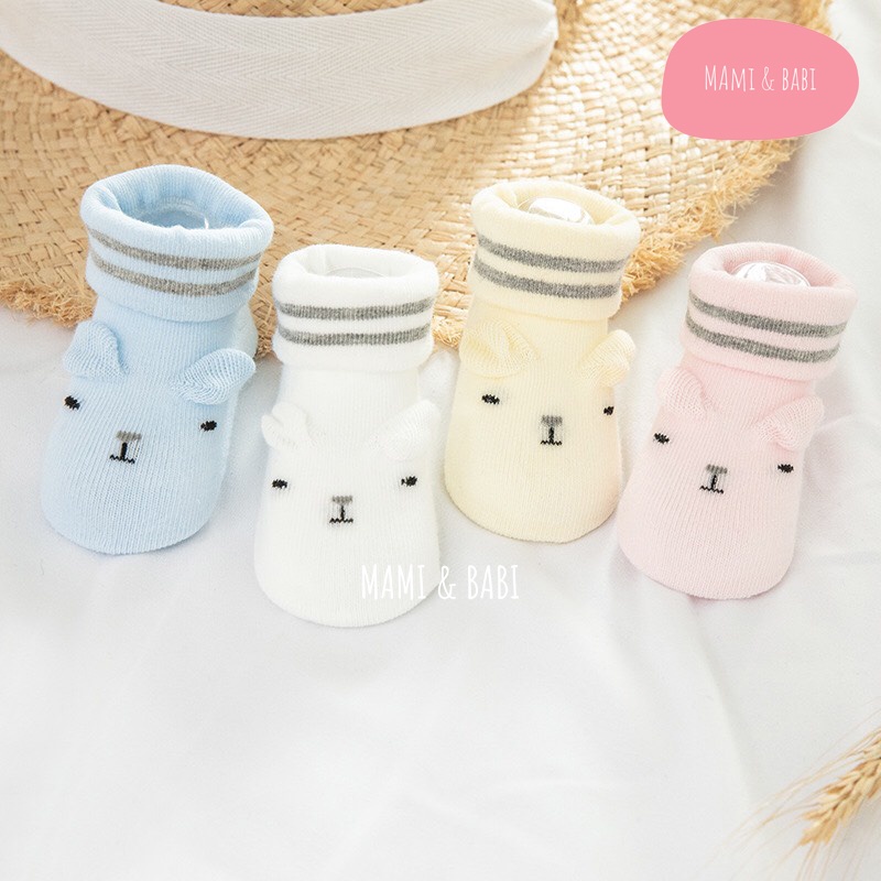 Tất vớ hình thú cho bé trai bé gái trẻ sơ sinh 0-6 tháng, tất cún cổ viền, vải mềm mại, chống trơn trượt MAMI BABI