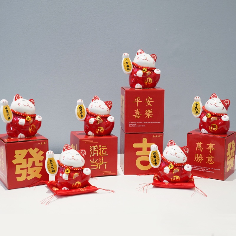 Tượng sứ cao cấp Mèo thần tài Nhật Bản Maneki-Neko Mèo may mắn