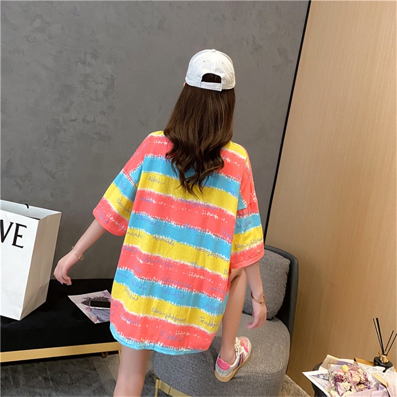 Áo thun nữ ulizzang form rộng tay lỡ cổ tròn, Áo thun nữ phối màu kẻ ngang cực xinh A02