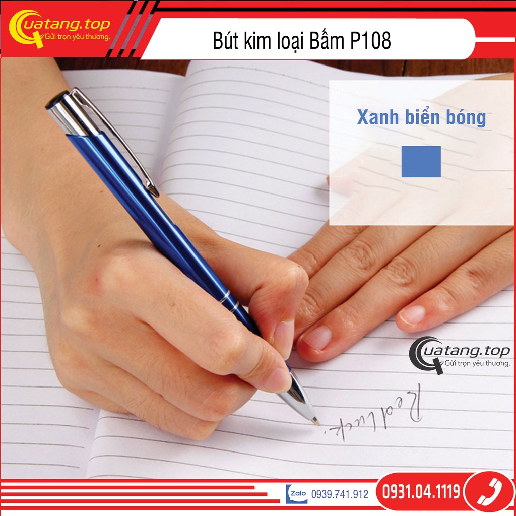 [Quà tặng doanh nghiệp] Bút bi bấm kim loại P108 ngòi 0.7mm mực bi màu xanh nhiều màu làm quà tặng quảng cáo