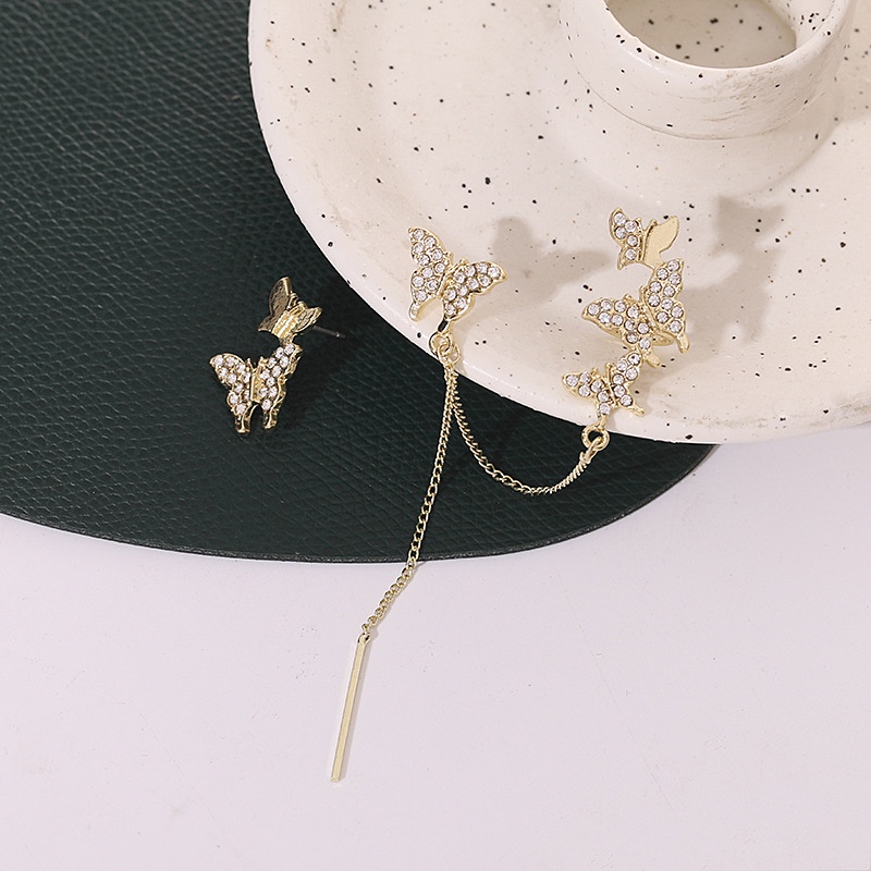 Hoa Tai Dáng Dài Tua Rua Một Bên Tai Phong Cách Hàn Quốc Mới Hợp Thời Trang