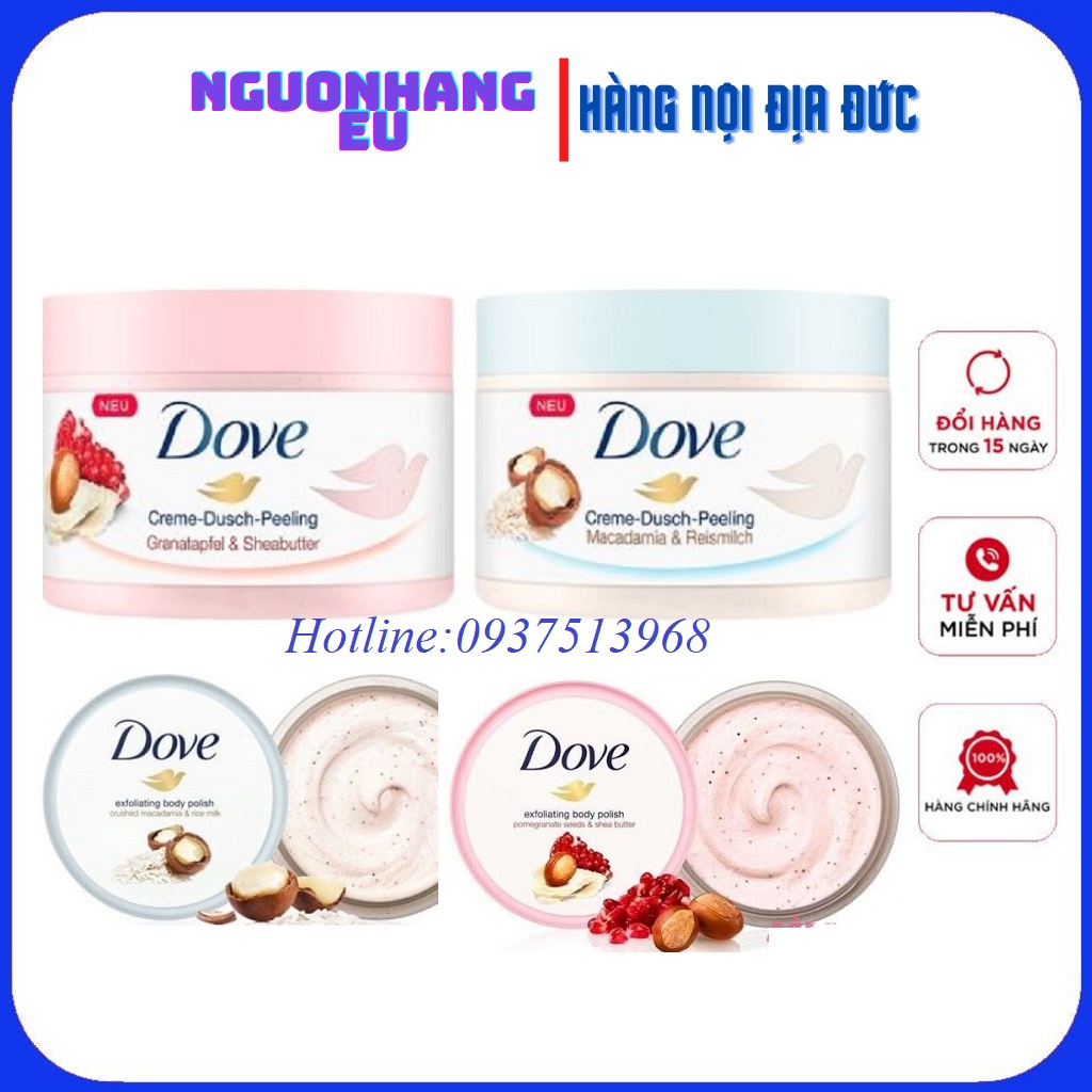 (Nội địa Đức) Tẩy tế bào chết Dove 225ml Macadamia và Lựu