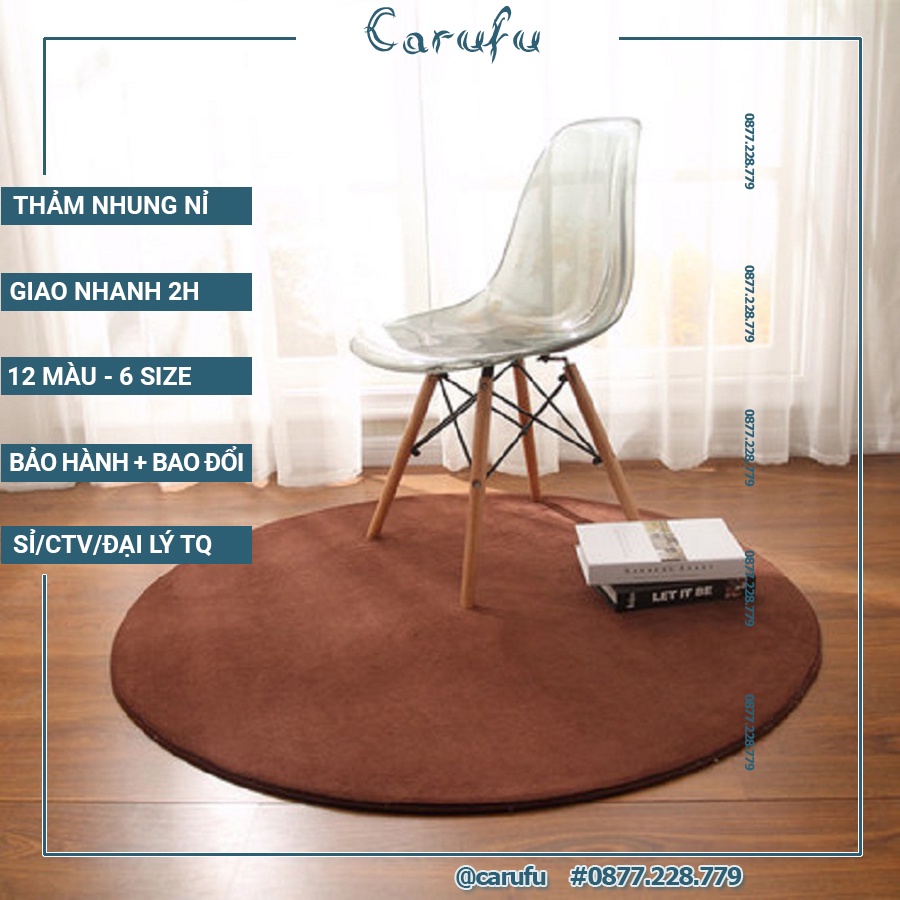 Thảm tròn trải sàn phòng khách 100cm màu Nâu NHUNG nỉ cao cấp