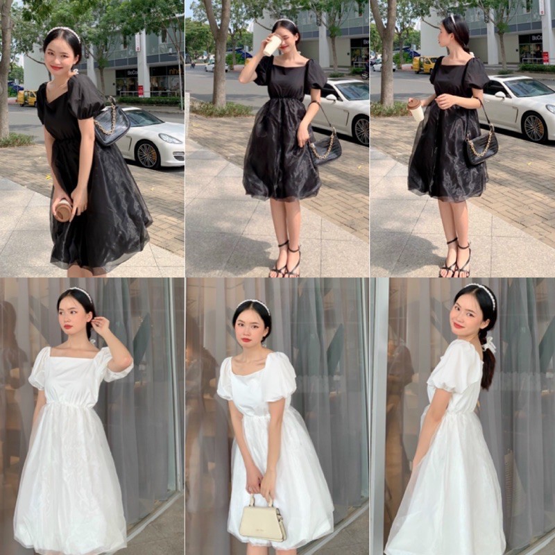 Đầm Tiểu Thư UNIT DRESS style thanh lịch nhẹ nhàng thiết kế trơn đơn giản form chuẩn basic có 2 màu trắng đen xoè nhẹ