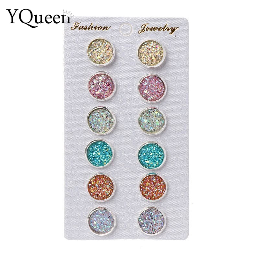 Set 6 Đôi Bông Tai Đính Đá Nhiều Màu Sắc