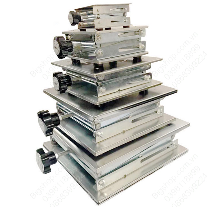 Bàn nâng mini nâng hạ đồ vật bằng tay vặn, mặt và đáy bằng inox 304, loại 100x100mm