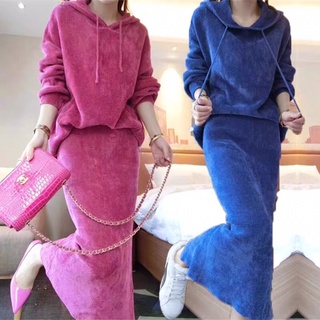 Set áo hoodie và chân váy dệt kim thời trang cá tính cho nữ
