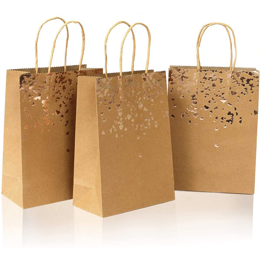 Set 10 túi giấy kraft đựng quà có tay cầm bằng da màu vàng có thể tái chế 1209