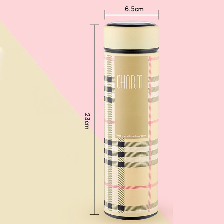 Bình giữ nhiệt dung tích 500 ml Bình đựng nước có nắp lọc giữ nóng lạnh thiết kế màu kẻ caro đẹp mắt | BigBuy360 - bigbuy360.vn
