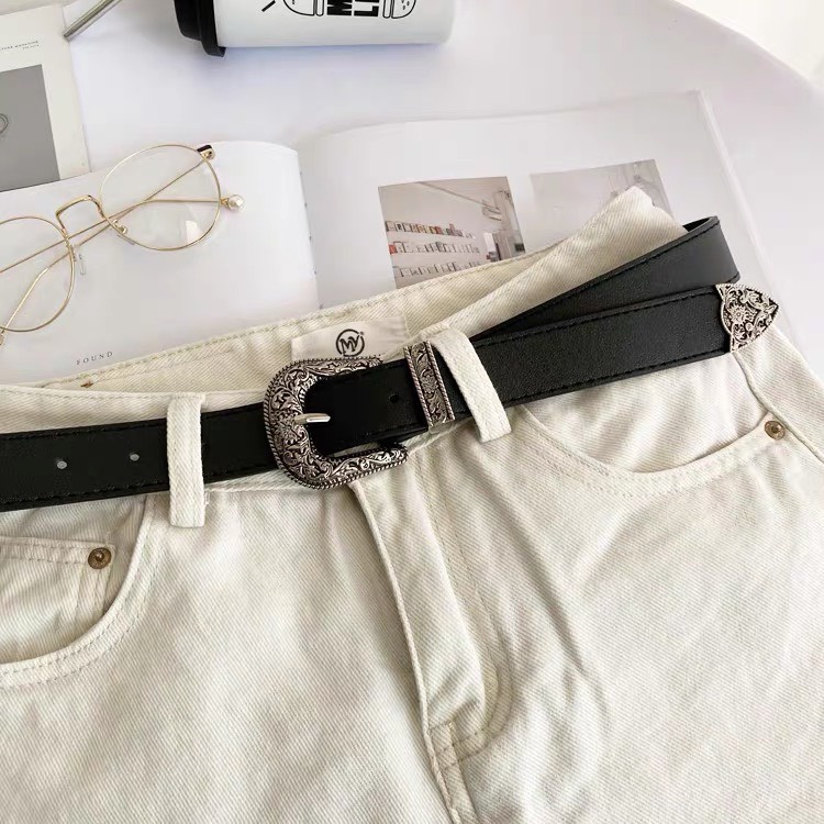Thắt lưng y2k nam nữ phong cách vintage hoa văn cổ điển unisex bản 2.8cm - Dây nịt da SLR mặt hoạ tiết độc đáo