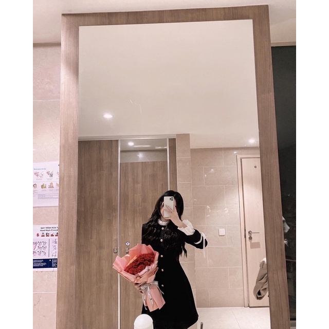 BEST SELLER - MINA DRESS - ĐẦM KAKHI ĐEN SANG CHẢNH PHA TAY TRẮNG