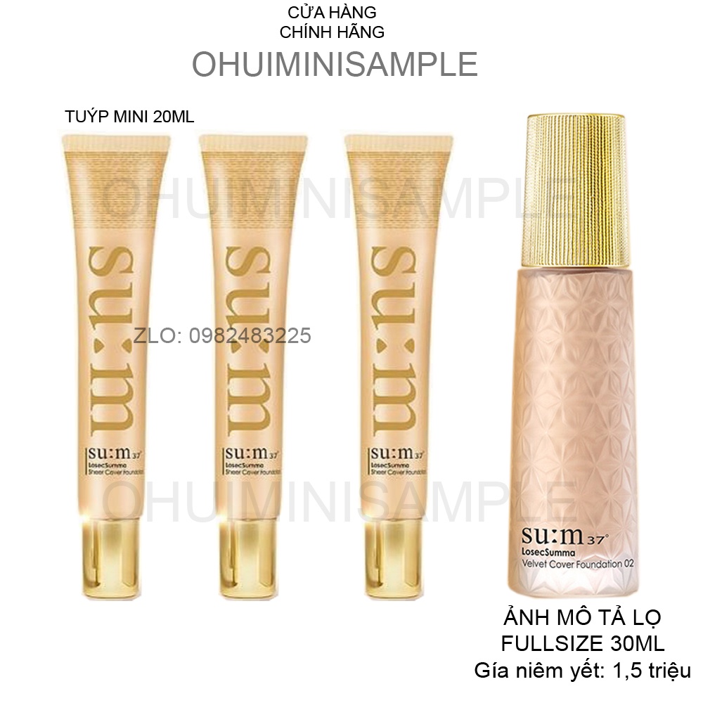 Kem Nền Tinh Chất Vàng Su:m37 Losec-Summa Sheer Cover Foundation Siêu Che Khuyết Điểm, Thấm Nhanh, Khô Thoáng 20ml