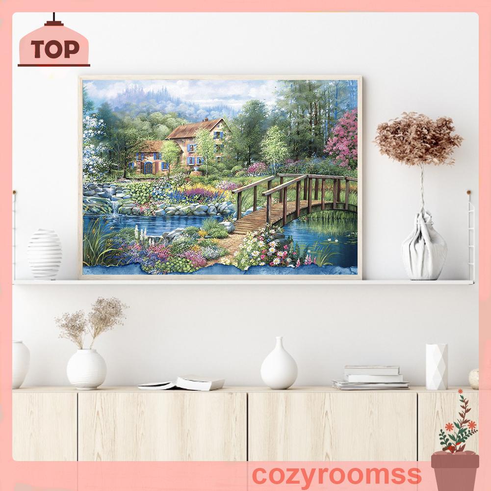 (canvas no printing)  Bộ Tranh Thêu Chữ Thập 14ct Diy Hình Biệt Thự Trong Rừng