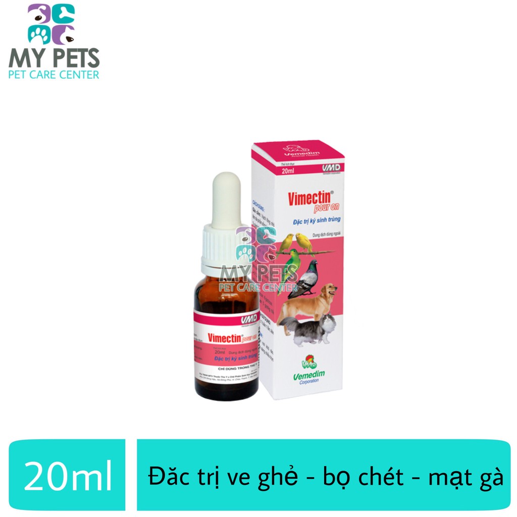 Thuốc nhỏ sống lưng trị ve ghẻ, bọ chét, mạt trên chó mèo - VMD Vimectin Pour On lọ 10ml