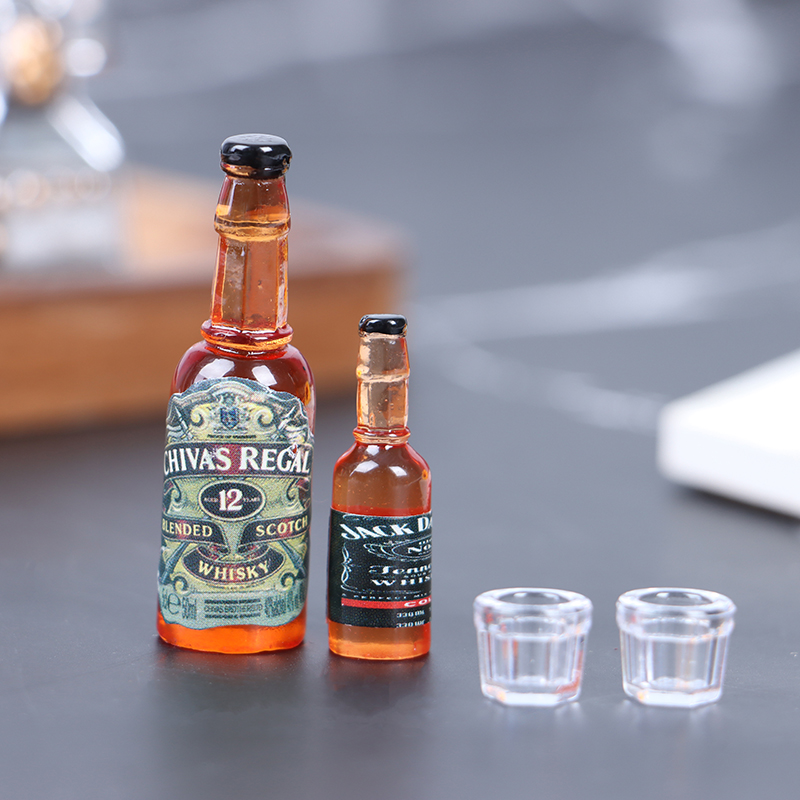 Bộ 4 Chai Rượu Vang Giả Tỉ Lệ 1 / 12 Trang Trí Nhà Búp Bê