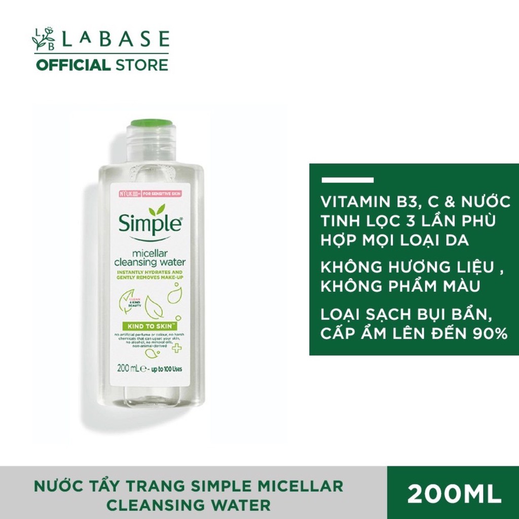 Nước tẩy trang Simple Micellar Cleansing Water 200ml [Hàng nhập khẩu chính hãng]